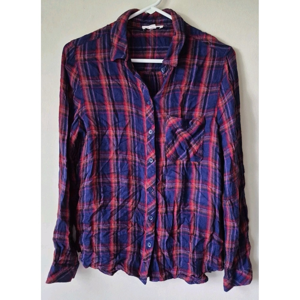 Beachlunchlounge Women's Lightweight‎ Flannel Button-down Shirt Blue/Red Size M